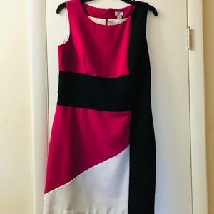 Pink, black, white color block dress